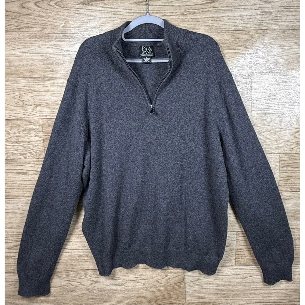 Jos. A. Bank 100% Cashmere Gray Quarter Zip Sweater Men's Large  Mock Neck